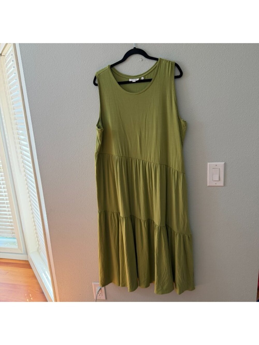 Chicos Green Tiered Stretch Knit Sleeveless Midi Dress 4 Womens XXL